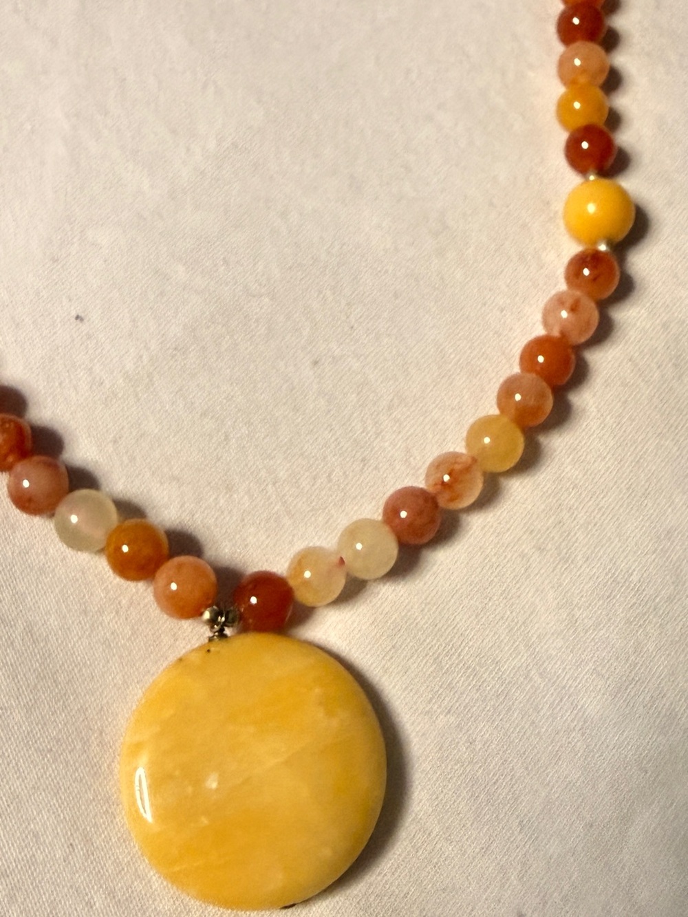 Handmade Yellow red  Agate Bead Necklace with Yellow Pendant